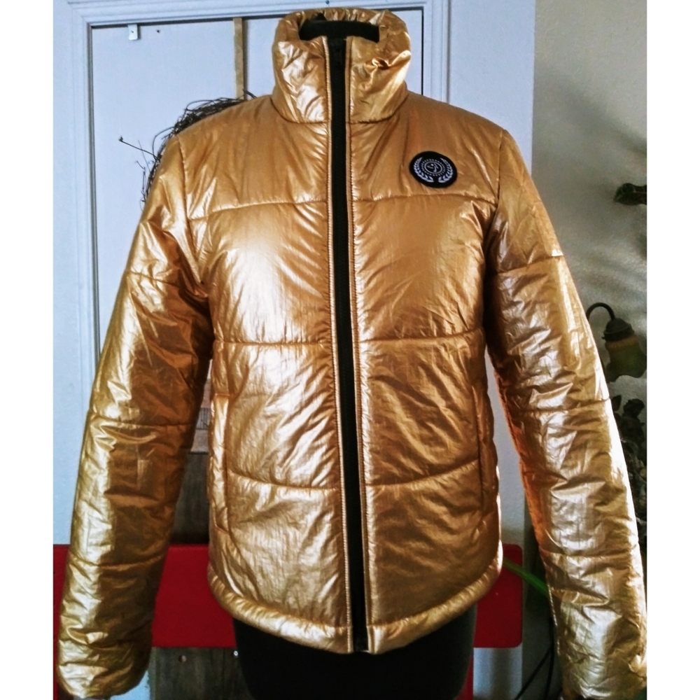 Zumba Metallic Gold Puffer Jacket Coat size Small
